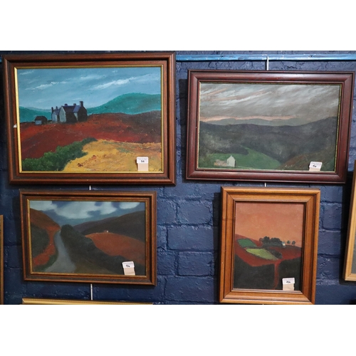 94 - Les Mason (Welsh contemporary), collection of four framed oils on board to include: 'Kilcarn Farm', ... 