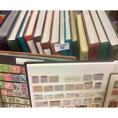 55 - All world collection of mint and used stamps in seventeen stockbooks, many 100s of stamps.  (B.P. 21... 