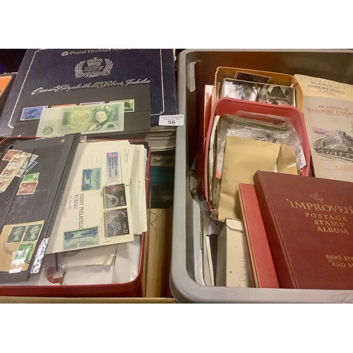 56 - All world selection of stamps in albums, tins, small boxes, on pages and few postcards, cigarette ca... 