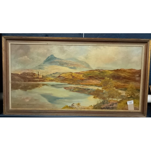 102 - Prudence Turner (20th century), Scottish loch scene, signed. Oils on canvas. 41 x 80cm approx. Frame... 