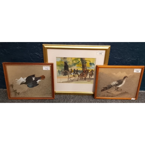 106 - Two ornithological bird collage studies painted and with real feathers. 19 x 24cm and 19.5 x 25cm ap... 