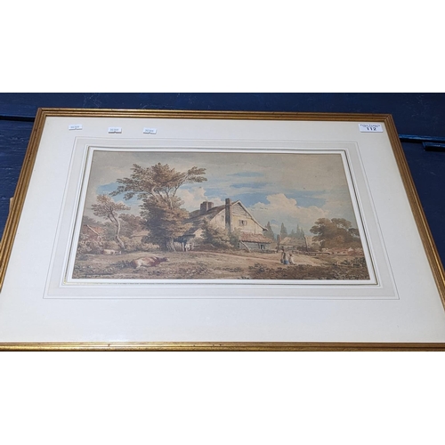 112 - John Varley (British early 19th century), 'A Cottage Scene', signed and dated 1825. Watercolours. Fi... 