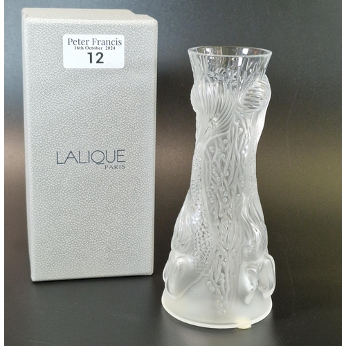 12 - Modern Lalique Mermaids vase in original box. 17cm high approx. (B.P. 21% + VAT)