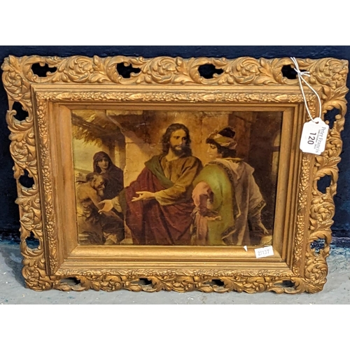 120 - Framed convex glass crystoleum, religious scene with Jesus Christ. 19 x 24cm approx. In gilt frame. ... 