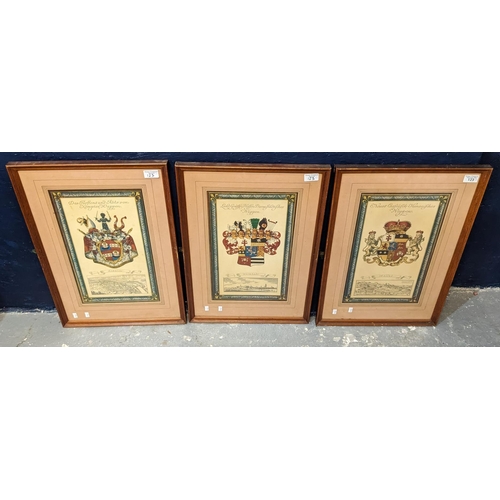 123 - Three German restrike armorial prints. Framed and glazed. 41 x 26cm approx. Framed and glazed. (3) (... 