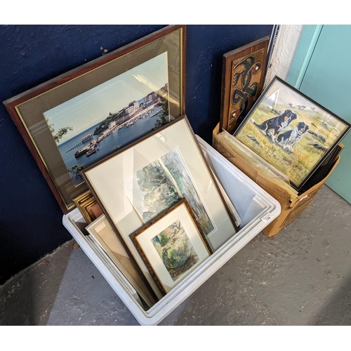 126 - Two boxes of assorted and various furnishing prints, framed photographs, equestrian studies, etc. (2... 