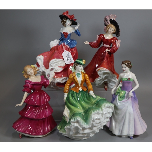 136 - Five Royal Doulton bone china figurines to include: 'Patricia', 'Nicole', 'Jessica', 'Janet' and 'Je... 