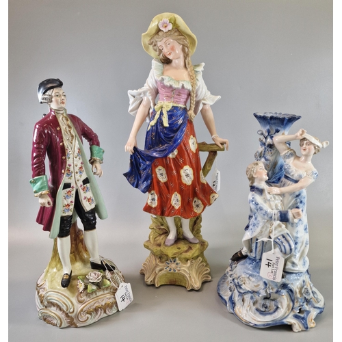 14 - Three Continental porcelain figures and figure groups. The tallest 43cm high approx. (3) (B.P. 21% +... 