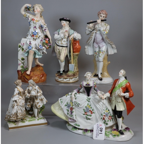 140 - Collection of mainly German Continental figurines and figure groups to include Sitzendorf, etc in 18... 