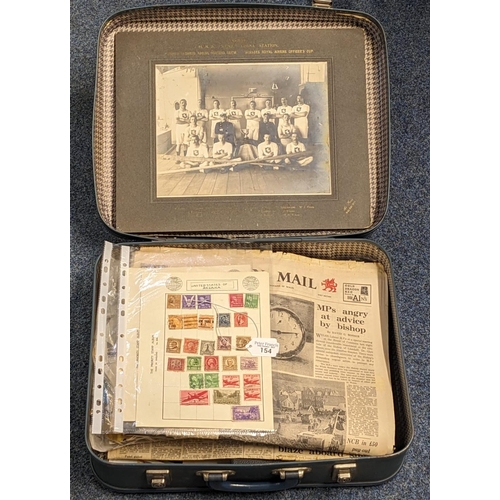 154 - Suitcase of ephemera to include: two books of old GB and world stamps and many other stamps, origina... 