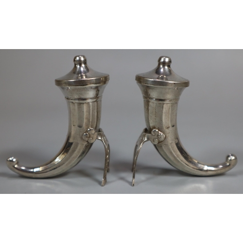 172 - A sterling silver Swedish salt and pepper horn shaker set, marked 'Sterling Sweden'. 2.2 troy oz app... 