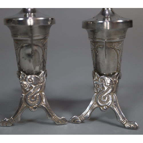 172 - A sterling silver Swedish salt and pepper horn shaker set, marked 'Sterling Sweden'. 2.2 troy oz app... 