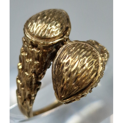 188 - 9ct gold double-headed snake ring. 6.8g approx. Ring size M. (B.P. 21% + VAT)