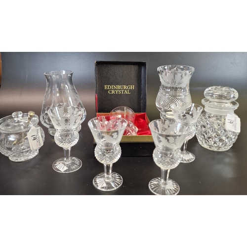 19 - Collection of mainly Edinburgh Crystal glass to include 'Thistle' vase, 'Thistle' design baluster pr... 