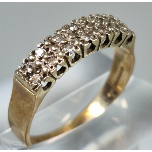 190 - 9ct gold multi-cluster diamond ring. 3.1g approx. Ring size Q. (B.P. 21% + VAT)