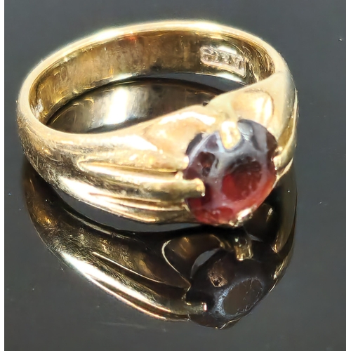 191 - 9ct gold and red stone dress ring. 3g approx. Ring size F. (B.P. 21% + VAT)