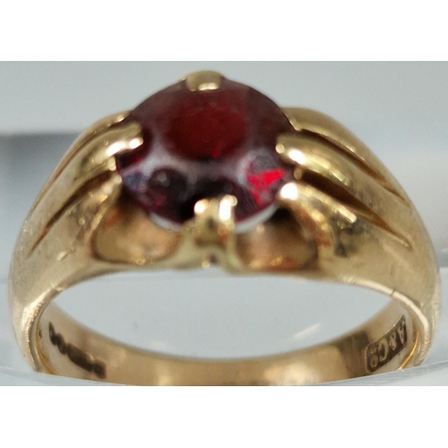 191 - 9ct gold and red stone dress ring. 3g approx. Ring size F. (B.P. 21% + VAT)