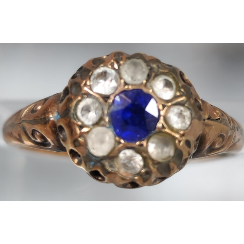 202 - Two 9ct gold dress rings with blue and clear stones. 3.4g approx. Ring sizes L and O 1/2. (2) (B.P. ... 