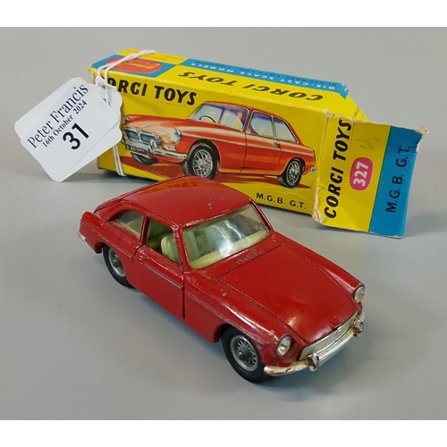 31 - Corgi Toys 327 M.G.B. GT diecast vehicle in original box. (B.P. 21% + VAT)