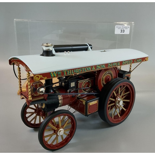 33 - Midsummer Models Ltd, a diecast steam train marked WM Thurston & Son Superspeed Cars on wooden base ... 