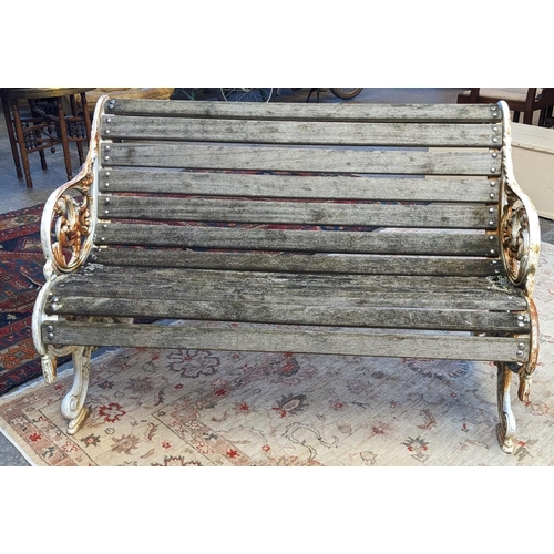 456 - Heavy cast iron scrolled foliate design garden bench with wooden slats (smaller,matches previous lot... 