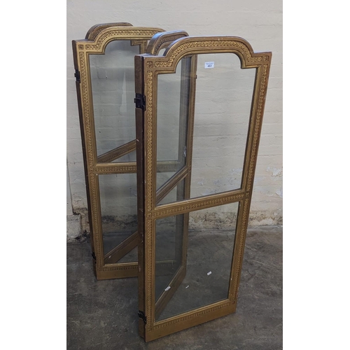 463 - 19th century gilt gesso framed four section glazed folding screen. Each section 53cm wide x 148cm hi... 