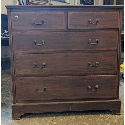 469 - Edwardian mahogany cross-banded straight fronted chest of two short and three long drawers on bracke... 