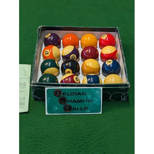 480 - Quarter size pool or billiard table complete with set of pool balls and a single cue. 110 x 194 x 82... 