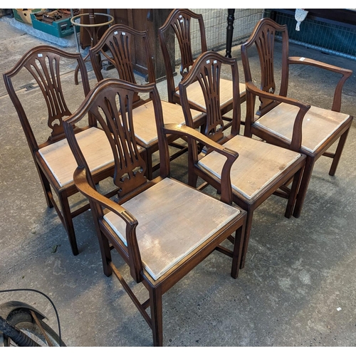 481 - Set of six (4+2) mahogany Hepplewhite style lyre backed dining chairs. (6) (B.P. 21% + VAT)