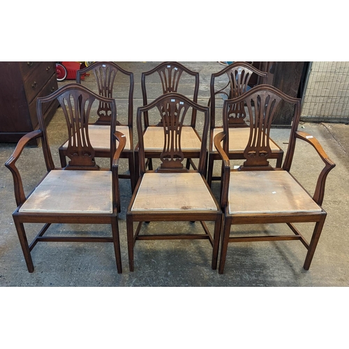 481 - Set of six (4+2) mahogany Hepplewhite style lyre backed dining chairs. (6) (B.P. 21% + VAT)