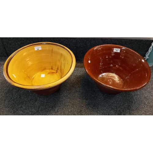 66 - Two 19th century dairy pans, glazed terracotta. Both approx. 36cm diameter. (B.P. 21% + VAT)