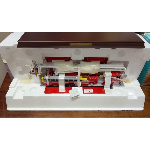 71 - Franklin Mint Precision Models Pierce snorkel fire engine on wooden base in polystyrene packaging. (... 