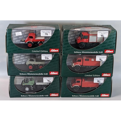 76 - Collection of six Schuco limited edition miniature models 1:43 scale fire engines and fire related v... 