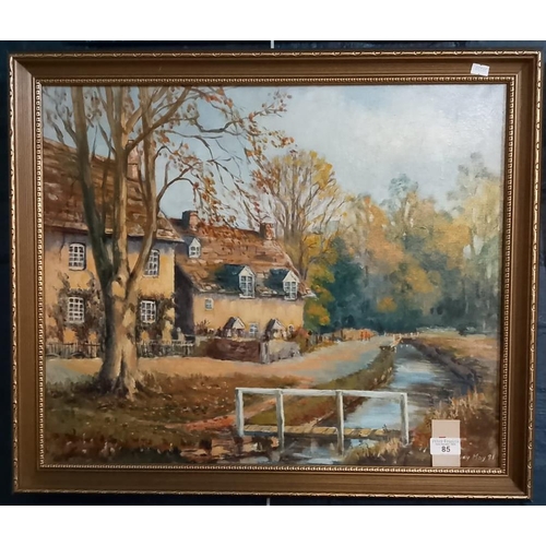 85 - Hanbury May (Welsh, Highcross Near Newport), canal scene with cottages, believed to be near Rogersto... 