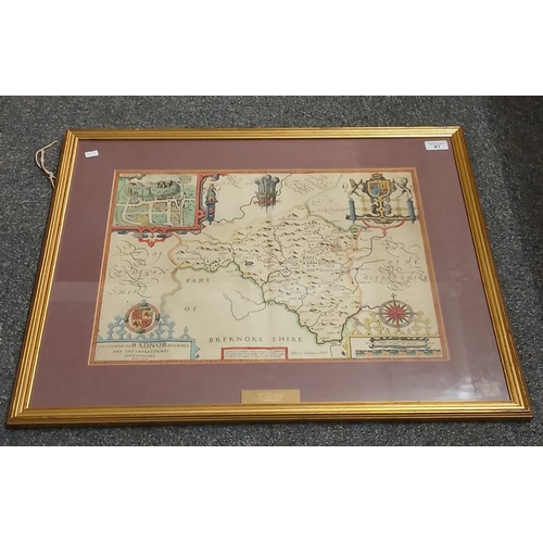 87 - John Speede, original later coloured map, 'The Countie of Radnor'(sic). 39.5 x 50.5cm approx. Framed... 