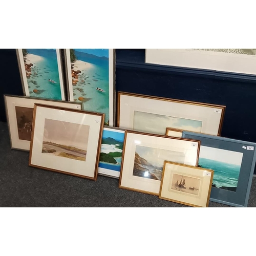 88 - Group of pictures to include: Three framed coloured prints to include: Fitzroy Island Great Barrier ... 