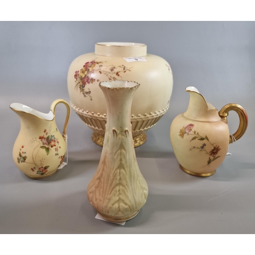 9 - Collection of Royal Worcester 'Blush Ivory' items to include flat-backed jug, large ginger jar (miss... 