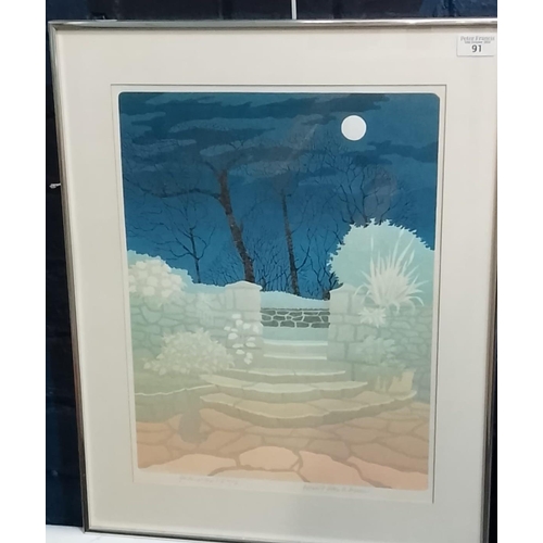 91 - Bernard Green (worked in Wales), 'Garden At Night II', limited edition coloured print number 22 of 7... 