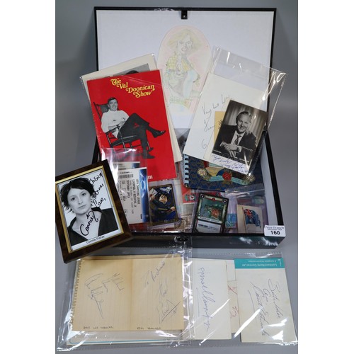 160 - Collection of ephemera to include: original autographs of Roy Hudd, Noel Edmunds, Dave Lee Travers, ... 