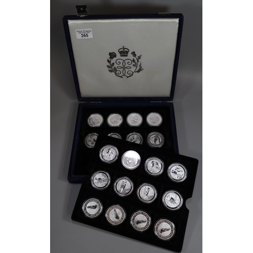 265 - A cased collection of 21 Australian kookaburra silver 1oz coins in plastic capsules. (B.P. 21% + VAT... 