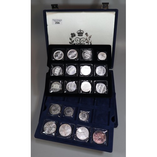 266 - Cased collection of assorted silver coins to include: Fiji Taku two dollars coin, Mexican Libertad 2... 