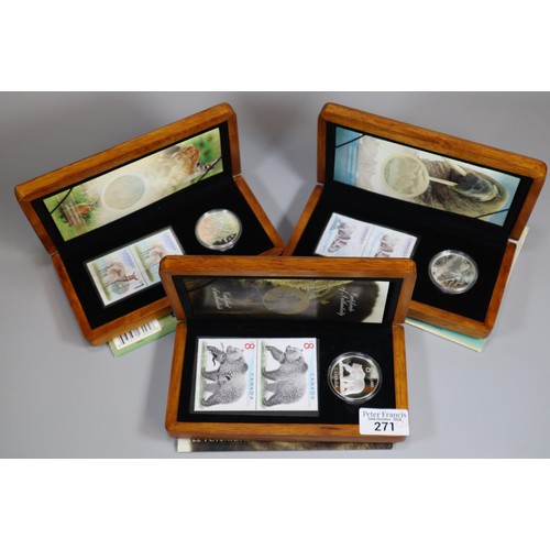 271 - Royal Canadian Mint, three cased limited edition stamp and coin sets to include: The Great Grizzly, ... 