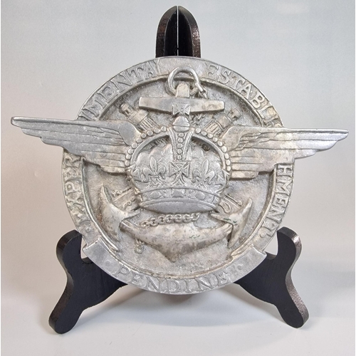 1 - Aluminum plaque, 'Experimental Establishment Pendine', in the form of a relief armorial. 19cm wide a... 