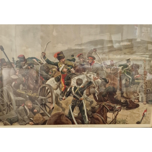 117 - Three large framed coloured Military prints: Balaclava - October 25th 1854 (Relief of the Light Brig... 