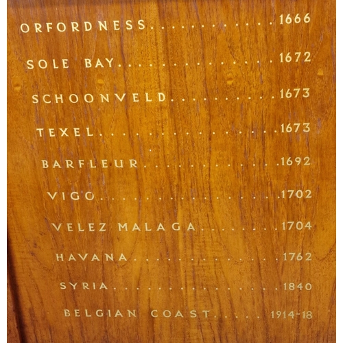 128A - Royal Naval Battle Honours board for HMS Cambridge, with crest. 126x76cm approx.   (B.P. 21% + VAT)