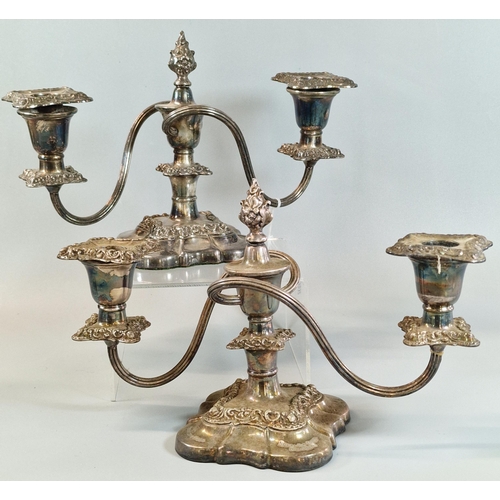 13 - Pair of 20th century silver plated two branch table candelabrum, both marked 'Officer's Mess, Royal ... 