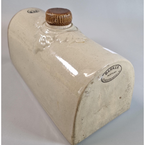 14 - Traditional 20th century stoneware hot water bottle with glazed finish and stopper, marked RAF. 31cm... 