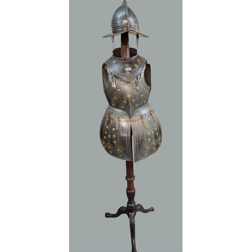 148 - Well made English Civil War style Pikeman's suit of armour comprising war hat/helmet, gorget, front ...