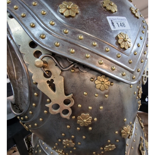 148 - Well made English Civil War style Pikeman's suit of armour comprising war hat/helmet, gorget, front ... 