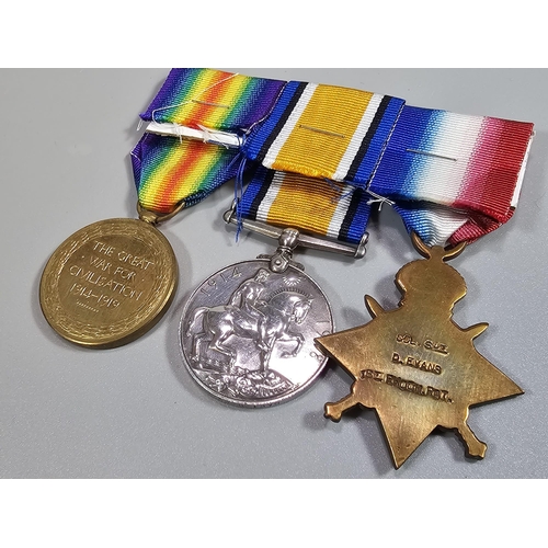 190 - WWI Medal Group of three awarded to Colour Sargent D Evans, 1st Rhodesia Regiment, later Captain D E... 